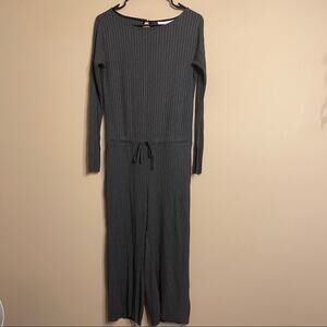 Calé Charcoal Gray Louise Ribbed‎ Long Sleeve Wide Leg Jumpsuit Size S